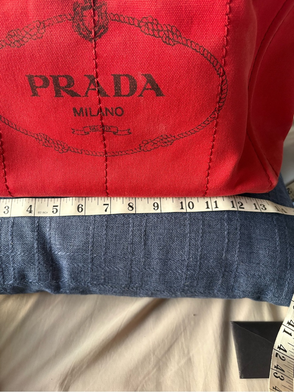 Authentic PRADA Canapa Small Canvas Tote Bag Rosso Red B2439G w/ Auth Card - Picture 10 of 12